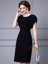 Black Beading Pleats Mother Of The Bride Dress