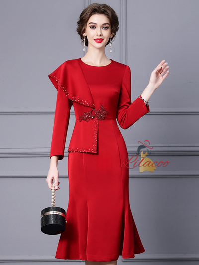 Red Beading Mother Of The Bride Dress