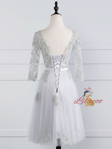 Gray Tulle Appliques Short Sleeve Homecoming Dress