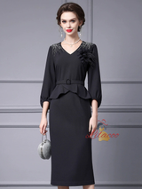 Pink V-neck Beading Flower Mother Of The Bride Dress