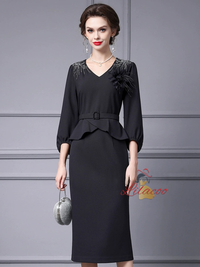 Pink V-neck Beading Flower Mother Of The Bride Dress