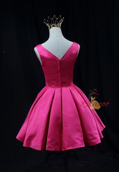 Simple Fuchsia Satin Bow Homecoming Dress