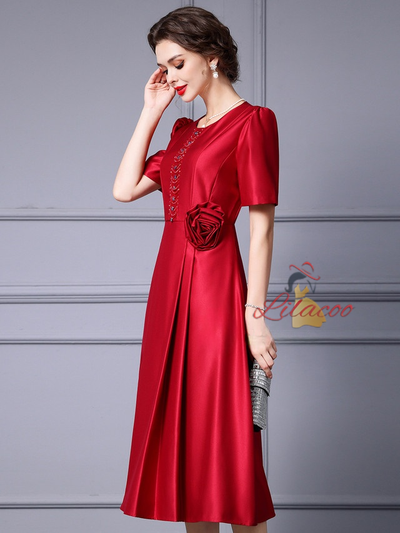 Satin Short Sleeve Mother Of The Bride Dress