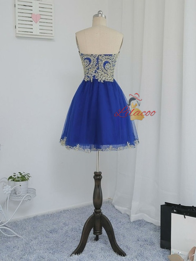 Royal Blue Tulle Appliques Beading Homecoming Dress