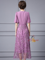 Purple Chiffon V-neck Sequins Mother Of the Brides Dress