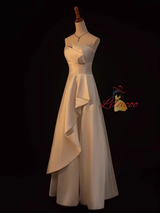 White Satin Strapless Wedding Dress