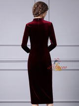 Burgundy Velvet Beading Mother Of The Bride Dress