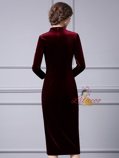 Burgundy Velvet Beading Mother Of The Bride Dress