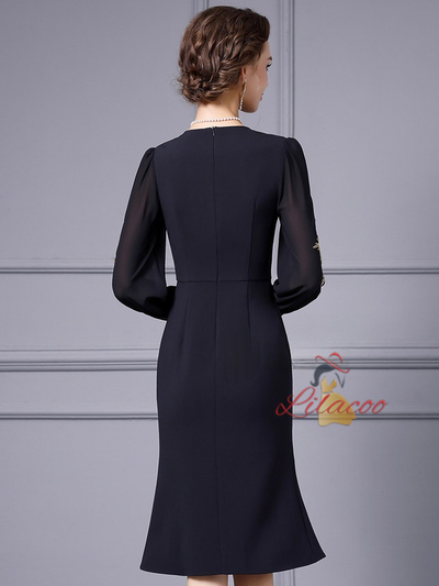 Black Long Sleeve Beading Mother Of The Bride Dress