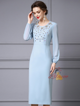 Blue Beading Sequins Mother Of The Bride Dress