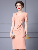 Short Sleeve Crystal Mother Of The Bride Dress