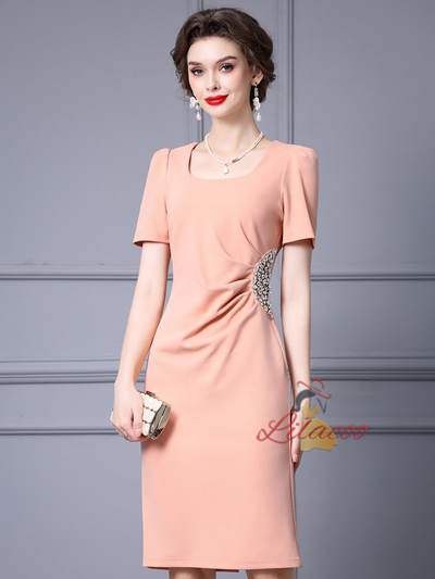 Short Sleeve Crystal Mother Of The Bride Dress