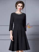 Black Scoop Neck 3/4 Sleeve Mother Of The Bride Dress