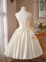 Ivory Satin Strapless Bow Homecoming Dress