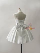 White Satin Straps Short Wedding Dress