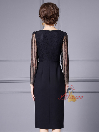 Black Lace Pleats Mother Of The Bride Dress