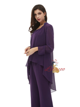 Purple Chiffon 3 Piece Mother of the Bride Dress