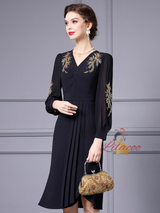 Black Long Sleeve Beading Mother Of The Bride Dress