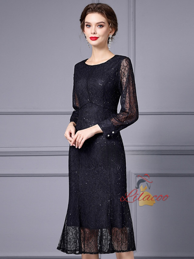 Black Long Sleeve Mother Of The Bride Dress