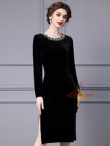 Black Long Sleeve Velvet Mother Of The Bride Dress