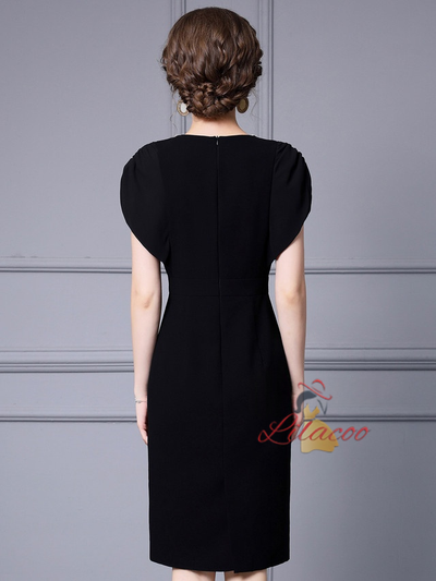 Black Beading Pleats Mother Of The Bride Dress
