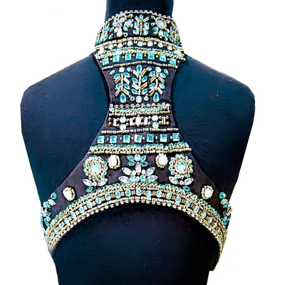Blue Satin High Neck Beading Homecoming Dress