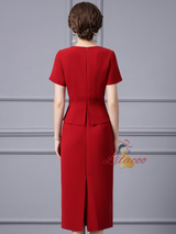 Red Short Sleeve Beading Mother Of The Bride Dress