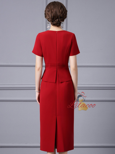 Red Short Sleeve Beading Mother Of The Bride Dress