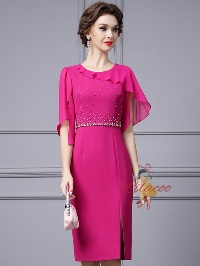 Fuchsia Split Bead Mother Of The Bride Dress