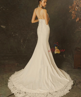 White Mermaid Appliques Beading Wedding Dress