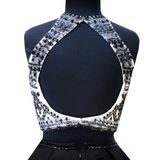 Black Satin Two Piece Beading Homecoming Dress