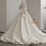 Ivory Satin Strapless Beading Pleats Wedding Dress