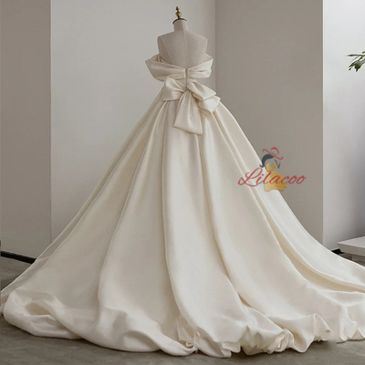 Ivory Satin Strapless Beading Pleats Wedding Dress