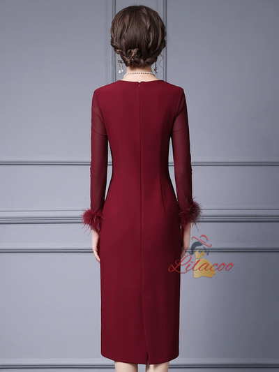 Burgundy Pleats Mother Of The Bride Dress