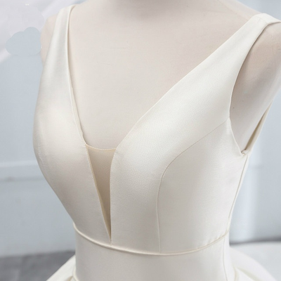 White Satin V-neck Backless Wedding Dress