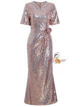 Champagne Sequins Short Sleeve Mother Of The Bride Dress