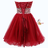 Red Tulle Sweetheart Crystal Homecoming Dress