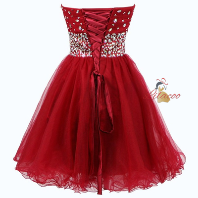 Red Tulle Sweetheart Crystal Homecoming Dress