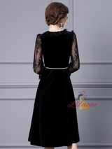 Black Velvet Lace Long Sleeve Mother Of The Bride Dress