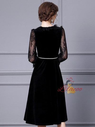 Black Velvet Lace Long Sleeve Mother Of The Bride Dress