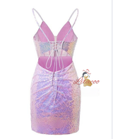 Purple Sequins Spaghetti Straps Homecoming Dress