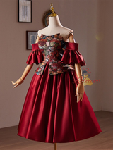 Simple Burgundy Satin Strapless Homecoming Dress