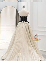 Pleats Strapless Black Velvet Prom Dress