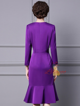 Purple Long Sleeve Beading Mother Of The Bride Dress