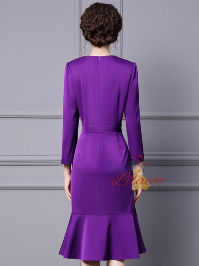 Purple Long Sleeve Beading Mother Of The Bride Dress