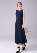 Navy Blue Chiffon Beading Mother Of The Bride Dress