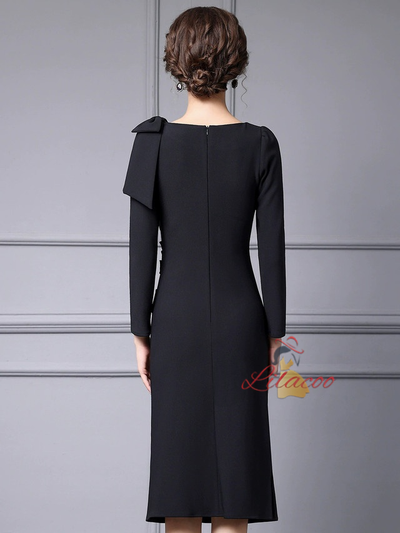 Black Long Sleeve Pleats Mother Of The Bride Dress