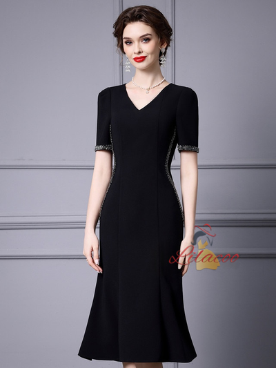 Red V-neck Beading Mother Of The Bride Dress