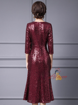Burgundy Sequins Bow Mother Of The Bride Dress
