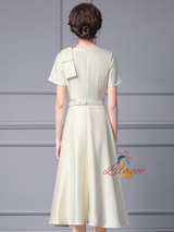 Beige Short Sleeve Mother Of The Bride Dress